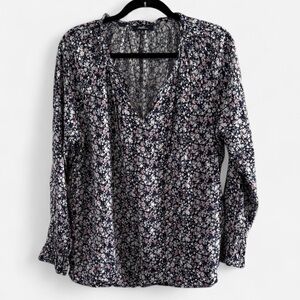 Angels Navy Long Sleeve Floral Blouse